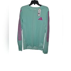 Adidas Pro Elite LS Tee Running Track Shirt Mens Green/Pink
